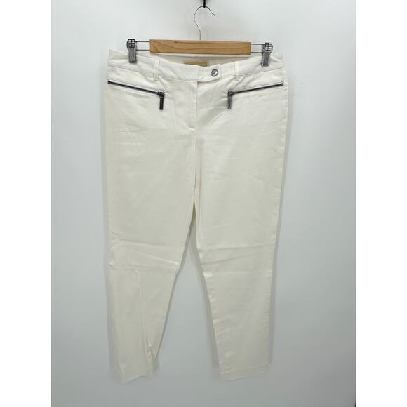 Michael Kors White Slim Fit Pants Cotton Blend Stretch Zipper Pockets Size 6 NWT - Picture 1 of 9